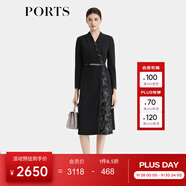 PORTS寶姿女裝2024早秋新款簡約時尚印花經(jīng)典撞色拼接收 黑色 L (8)