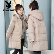花花公子（PLAYBOY）棉服女2025中長(cháng)款韓版加厚棉衣新款冬裝寬松棉服胖mm顯瘦外套 卡其色 3XL 建議