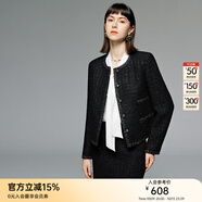 顏域圓領(lǐng)短款上衣女冬2025新款高級感顯瘦黑色小香風(fēng)毛呢外套 黑色1 S