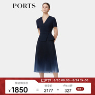 PORTS寶姿春季新品女裝優(yōu)雅收腰二合一網(wǎng)紗漸變百褶拼接連衣裙 丈青 XS (2)