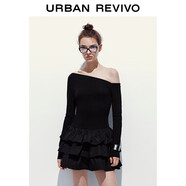 UR2025秋季新款女裝潮流斜肩拼接蛋糕修身連衣裙UYV750092