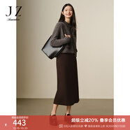 玖姿·安娜蔻商務(wù)通勤簡潔氣質(zhì)百搭毛呢A字半身腰裙女2024冬款 深咖啡 S