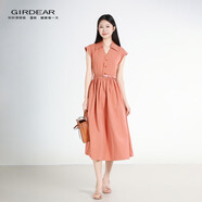哥弟（GIRDEAR）女裝夏裝裙子時(shí)尚百搭高級小蓋袖初戀式系腰氣質(zhì)連衣裙150003 橘粉色 S
