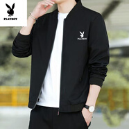 花花公子（PLAYBOY）男士立領(lǐng)薄款外套潮流休閑棒球服春秋新款?yuàn)A克男百搭休閑風(fēng)衣 2030黑色 2XL 130-145斤