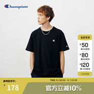 Champion冠軍短袖夏季新款男女全棉舒適簡(jiǎn)約小C LOGO圓領(lǐng)情侶套頭T恤 黑色 L