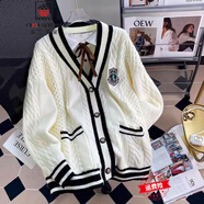 AEMAPE小熊毛衣開衫女外套2025春新款女裝衣服寬松溫柔秋冬季針織上衣 米白色B款 均碼 (80-140斤拍)