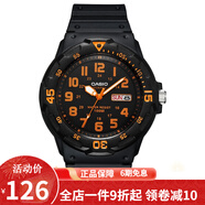 卡西歐(CASIO)學(xué)生運動手表男 簡約防水兒童表日期星期樹脂皮帶手表 黑盤橙字黑色橡膠帶MRW-200H-4B