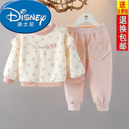 迪士尼（Disney）2025秋季新款女寶寶運動套一周歲春秋兒童衛(wèi)衣兩件套洋氣女童套裝 粉紅色 【套裝】 90