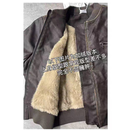 皮爾卡丹（pierre cardin）手工擦色美式短款機車(chē)皮衣夾克女新款復古拉德外套皮夾克百搭上衣 深棕色【加絨加厚】 S 85-102