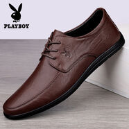 花花公子（PLAYBOY）皮鞋系帶男士休閑韓版豆豆鞋商務(wù)正裝通勤透氣平底駕車鞋 8303暗棕 38