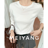 美洋（MEIYANG）小舒服T恤 全棉密織圓領(lǐng)正肩基礎百搭長(cháng)袖上衣休閑新款長(cháng)袖T恤女 米白色 M