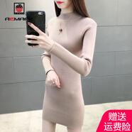 AEMAPE 毛衣女中長(cháng)款半高領(lǐng)打底衫女2025春秋冬季加厚洋氣針織衫女上衣 卡其色 M