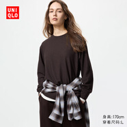 優(yōu)衣庫女裝柔軟針織搖粒絨圓領套頭衫/長袖抓絨衛(wèi)衣T恤新款479609 479609/39棕黑色 M