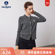 Navigare意大利小帆船女士毛衣秋冬季新款純綿羊毛長袖開衫通勤保暖外套男 暗巖灰 M