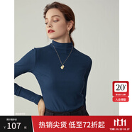 范思藍恩范思藍恩204303半高領打底衫女秋冬百搭修身針織上衣緊身內搭毛衣 深藍色 S