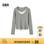 森馬毛衣女拼色假兩件毛衫修身春秋圓領(lǐng)套頭衫顯瘦109524107002