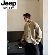 JEEP SPIRIT雙層假兩件老錢(qián)風(fēng)排扣開(kāi)衫毛衣男秋冬針織外套美式立領(lǐng)夾克 綠色 2XL
