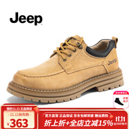 Jeep吉普工裝鞋男復(fù)古透氣男士休閑鞋耐磨防滑大頭皮鞋舒適低幫馬丁鞋 土黃色（運(yùn)動(dòng)碼） 44