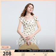 三彩獨醒2025夏季新款法式復古溫柔風(fēng)波點(diǎn)方領(lǐng)連衣裙收腰長(cháng)裙F 米白色幾何 M 160/84A