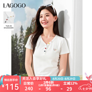 lagogo彩色紐扣V領(lǐng)元氣T恤女拉谷谷2025年夏季新款簡(jiǎn)約顯瘦短袖 本白色 S