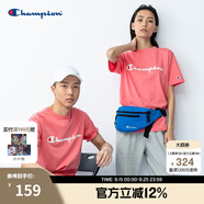 Champion夏季經(jīng)典款印花草寫LOGO圓領(lǐng)休閑運(yùn)動(dòng)T恤無性別冠軍短袖男女情侶 粉紅色(偏?。?XL