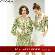 COCOBELLA肌理感壓褶花卉印花連衣裙女優(yōu)雅高腰長袖雪紡裙FR512 碎花 M