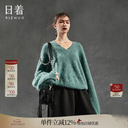 日著(zhù)（rizhuo）原創(chuàng  )設計女裝2025春季新款 小眾休閑針織衫慵懶蓬松v領(lǐng)羊毛衣 尋跡綠 L