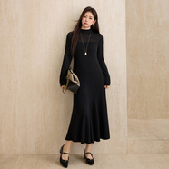 藍語(yǔ)氣質(zhì)半高領(lǐng)針織連衣裙冬季內搭修身保暖魚(yú)尾包臀毛衣裙女 黑色 現貨 2XL 【建議140-160斤】