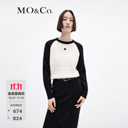 MO&Co.毛衣針織衫綿羊毛山羊絨復(fù)古麻花絞花撞色插肩袖紅色摩安珂 米白色 M 165