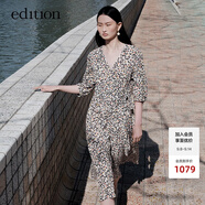 edition碎花連衣裙女夏新款綁帶收腰V領(lǐng)中長(cháng)茶歇裙 白底碎花 XS/155