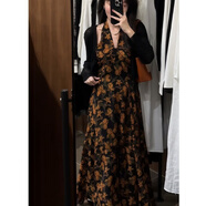 右小姐大碼碎花連衣裙套裝女春夏季外搭薄款防曬開(kāi)衫法式復古收腰背心裙 港風(fēng)氛圍感連衣裙【單件】 2XL 建議130-140斤