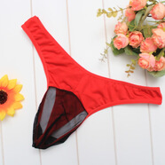 BUFFNY男士?jì)妊澗W(wǎng)紗透明透氣丁字褲性感網(wǎng)眼T褲 紅色 均碼