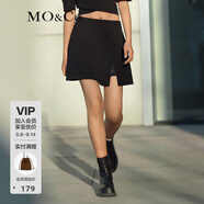 MO&Co.短裙春夏高腰黑色A字設(shè)計(jì)感斜襟開叉半身裙黑色女摩安珂 黑色 S 160