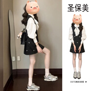 圣保美法式連衣裙秋冬氣質(zhì)2025新款學(xué)院風(fēng)女背心裙子春秋小個(gè)子套裝短裙 襯衫+背心裙【套裝】 M 碼