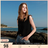 三彩2025秋季新款鏤空鉤花針織衫無(wú)袖圓領(lǐng)度假風(fēng)套頭衫背心M 經(jīng)典黑 S 155/80A