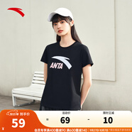 安踏（ANTA）【快干棉】T恤男女同款2025夏季情侶吸濕排汗LOGO寬松休閑短袖t恤 【女款-大logo】基礎黑8115-2 M /男170 女165