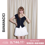 banana cici2024年夏季新款法式冰爽絲水鉆蝴蝶結(jié)短袖針織衫女上衣C242MY827 黑色 L