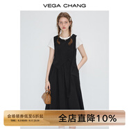 VEGA CHANG粉色連衣裙女2025年夏季新款海邊度假顯瘦氣質(zhì)減齡拼接背心長裙子 薄暮黑 S