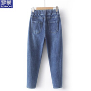 羅蒙（ROMON）哈倫牛仔褲女松緊高腰春秋2025新款彈力媽媽褲寬松大碼中老年女褲 藍色 XL 【建議120-130斤】