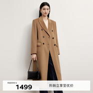 伊芙麗（eifini）伊芙麗內墊肩棉西裝式雙排扣雙面呢大衣2024秋季新款女通勤外套 駝色 預售 S 155/80A