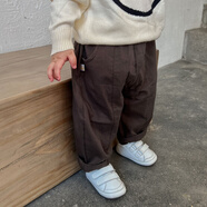 優(yōu)桃兒童韓版寬松長(zhǎng)褲男女童時(shí)尚百搭休閑哈倫褲春秋洋氣蘿卜褲寶寶褲 深棕色 梭織褲 120