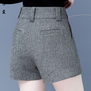咚憬闊腿褲毛呢短褲女秋冬厚款寬松顯瘦a字休閑百搭5分褲外穿靴褲 灰色 S