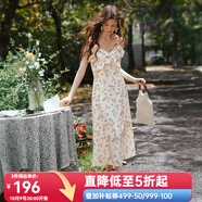 Olrain歐芮兒吊帶碎花連衣裙夏季女裝浪漫優(yōu)雅長裙子度假沙灘裙 杏花色 S