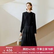 顏域黑色連衣裙春冬季女裝2024年新款顯瘦連身裙針織假兩件百褶裙 黑色1（加厚） L/40