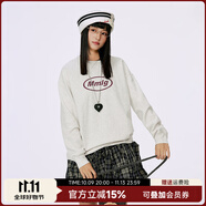 Mmlg加厚純棉t恤女男2025秋冬新款經(jīng)典logo金屬燙珠裝飾情侶款上衣服 淺花灰 S