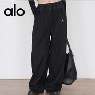 ALO YOGA夏季拼色抽繩運動(dòng)褲休閑褲高腰顯瘦直筒休閑新款瑜伽寬松美式褲子 黑色【白標】垂感面料 M  推薦100-110斤
