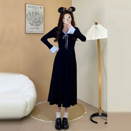 馨悠潔法式甜美A字裙裙子女春秋冬拼接A字裙袖內搭配大衣 藏青色長(cháng)款[千金風(fēng)miu系/miu里miu氣穿搭/ S 40/45kg