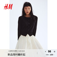 H&M女裝毛針織衫秋季薄款時(shí)尚法式慵懶短款打底衫m(xù)iu系開衫0579541 黑色001 M 165/96