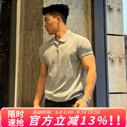 牧唯 美式高街重磅男士t恤夏季新款復古正肩polo短袖衫亨利領健身上衣 POL04灰色 2XL [建議140-160斤]