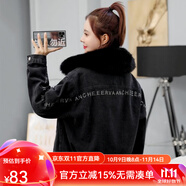 梵奧格（FANAOGE）2025冬裝新款ins大毛領(lǐng)棉服女加絨加厚牛仔外套寬松韓版網(wǎng)紅棉衣 黑色【不帶毛領(lǐng)】 M 建議100-110斤